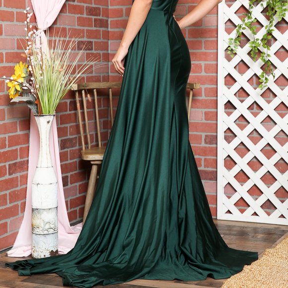 NEW LONG ONE SHOULDER SLEEVELESS SHEATH DRESS WITH SIDE CAPE SKIRT & ZIP AC 387 - Picture 6 of 9